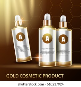 Best care. Vector cosmetic bottles template for your projects with light effects