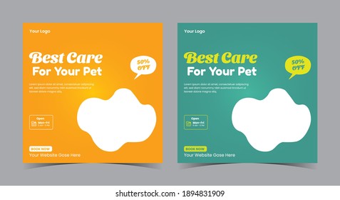 Best care for your pet poster, Pet care social media post and flyer