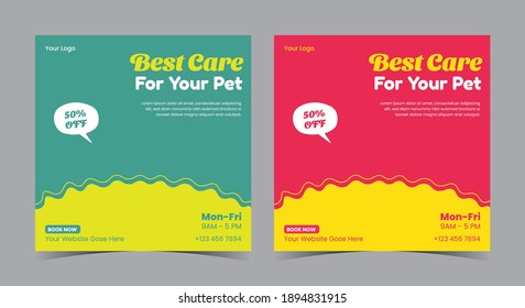 Best care for your pet poster, Pet care social media post and flyer