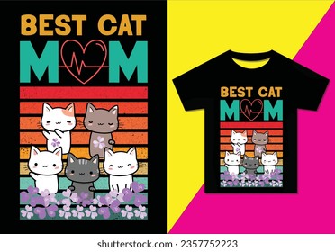 Best cat mom t-shirt design, cat lover T-shirt Design, retro t-shirt, Typography modern T-shirt design for man and woman, Modern, simple, lettering. Vector file, Ready for print.