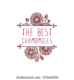 The best chamomiles. Hand sketched typographic element with chamomiles.  Floral label.  Suitable for ads, signboards, identity and wedding designs