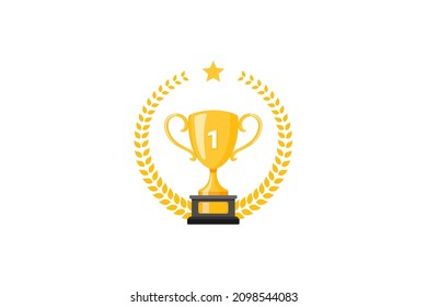 Best champions cup trophy vector design. Champion cup winner trophy award with laurel wreath