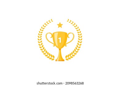 Best champions cup trophy vector design. Champion cup winner trophy award with laurel wreath
