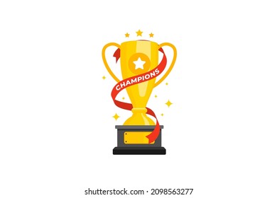 Best champions cup trophy vector design. Champion cup winner trophy award with ribbon design