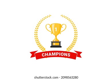 Best champions cup trophy vector design. Champion cup winner trophy award with ribbon design
