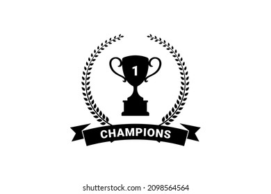 Best champions cup trophy vector design. Champion cup winner trophy award with laurel wreath