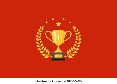 Best champions cup trophy vector design. Champion cup winner trophy award with laurel wreath