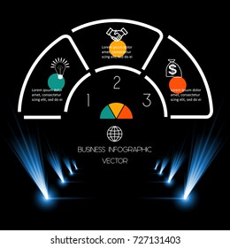 Best Chart Template 3 position for information on dark background. Business infographic for presentations.