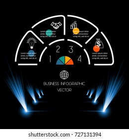 Best Chart Template 4 position for information on dark background. Business infographic for presentations.
