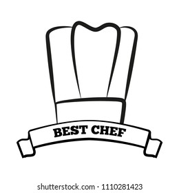 Best chef award logotype with hat thin outline. Cook haddress and sign on ribbon emblem. Reward for professionalism in culinary vector illustration.