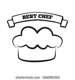 Best chef icon of cook hat, part of uniform of best chef, award and title, headline in ribbon, colorless image vector illustration isolated on white