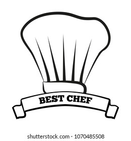 Best chef icon of cook hat, part of uniform of best chef, award and title, headline in ribbon, colorless image vector illustration isolated on white