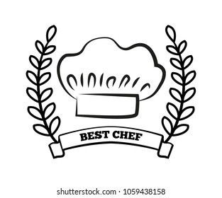 Best chef title and laurel branch, hat of best chef, symbolic image and headline in ribbon, winner and award vector illustration isolated on white