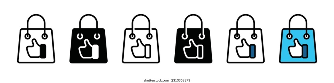 Best choice, approved, thumbs up, recommended shopping bag icon vector in line, flat, and color style on white background with editable stroke for apps and websites. Vector illustration