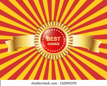 best choice award label medals signs with ribbons on bright background