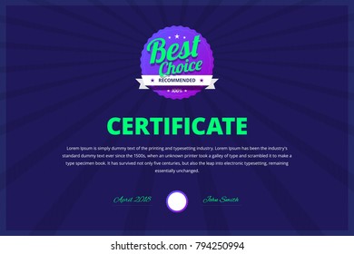 Best choice certificate for award winners. Vector illustration.