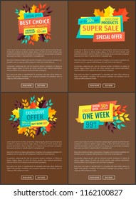 Best choice exclusive product offer of shop. Autumn discounts and sellout of products natural goods. Reduced prices decreased costs sale set vector