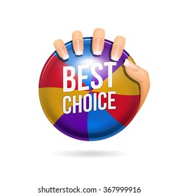 BEST CHOICE glossy badge held by woman's hand