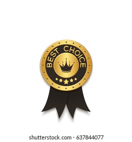 Best choice golden badge with black ribbon. Vector illustration