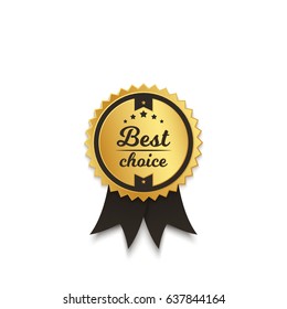 Best choice golden badge with black ribbon. Vector illustration