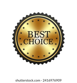 Best choice golden badge and product promotion label. Consumer choice reward metal label or badge, quality guarantee golden vector tag. Premium quality Best choice medal. Vector illustration