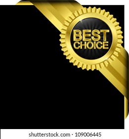 Best choice golden label with ribbons, vector