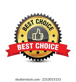 Best Choice guarantee badge with red ribbon on top isolated on white background. Vector illustration.