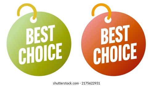 Best choice hanging product sale tag on ring set. Sticker badge with recommendation to buy or order. Special marketing offer sign for high quality purchase vector illustration