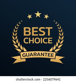 Best choice icon, logo or badge with laurel wreath and ribbon. Business award design. Vector illustration.