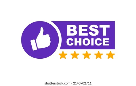 Best Choice icon with thumbs up. Label best choice for quality control. Recommendation tag. Modern recommend badge. Vector illustration