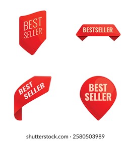 Best choice icons set cartoon vector. Red sticker with inscription bestseller. Quality mark