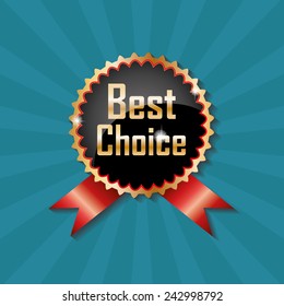 Best choice label with red ribbons. Vector illustration.