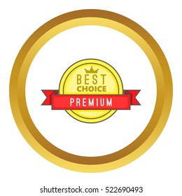 Best choice label vector icon in golden circle, cartoon style isolated on white background
