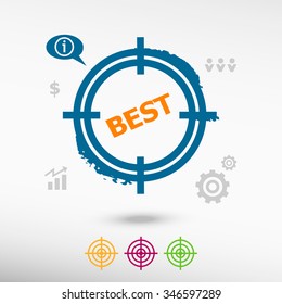 Best choice message on target icons background. Flat illustration.