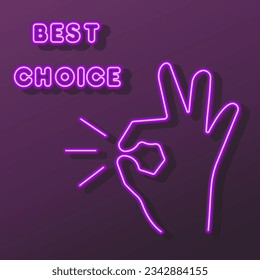 best choice neon sign, modern glowing banner design, colorful modern design trends on black background. Vector illustration.