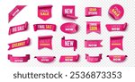 Best choice, order now, special offer sale banners. Pink ribbons, tags and stickers. Vector illustration.