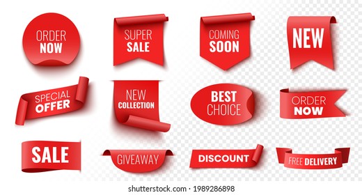 Best choice, order now, special offer, new collection, free delivery sale banners. Red ribbons, tags and stickers. Vector illustration. - Shutterstock ID 1989286898