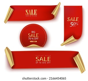 Best choice, order now, special offer, new collection and big sale banners. Red ribbons, tags and stickers. Vector illustration.