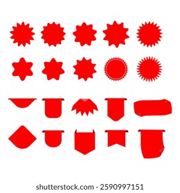 Best choice, order now, special offer, free delivery sale banners. red ribbons, tags and stickers. Blank round label template with curled corners.  Vector illustration.