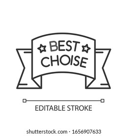 Best choice pixel perfect linear icon. Thin line customizable illustration. Premium quality, prestigious goods contour symbol. Banner ribbon with stars vector isolated outline drawing. Editable stroke