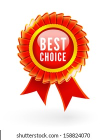 Best choice red label with ribbons. Vector illustration