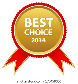 Best choice red label with ribbons. Vector illustration