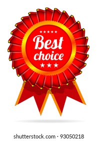 Best choice red label with ribbons. Vector illustration