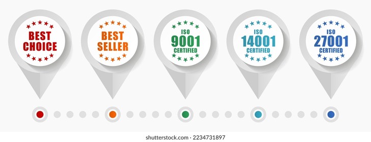 Best choice, best seller and iso vector icons, flat design web pointers collection, business concept infographic template