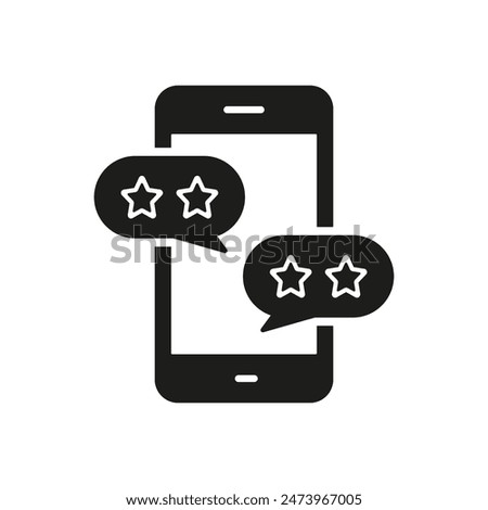 Best Choice Silhouette Icon. Customer Feedback On Smartphone Glyph Pictogram. Mobile Phone With Stars And Speech Bubble Solid Sign. Application Rating Symbol. Isolated Vector Illustration.