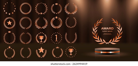 Best choice stamp shines with celebratory prestige layout. Elegant symbols for product tags, winner lists, and ads. Shining 3D elements perfect for black or white themes. Golden plant design