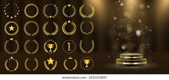 Best choice stamp shines with celebratory prestige layout. Elegant symbols for product tags, winner lists, and ads. Shining 3D elements perfect for black or white themes. Golden plant design