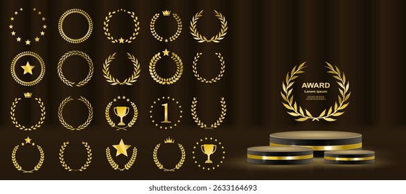 Best choice stamp shines with celebratory prestige layout. Elegant symbols for product tags, winner lists, and ads. Shining 3D elements perfect for black or white themes. Golden plant design
