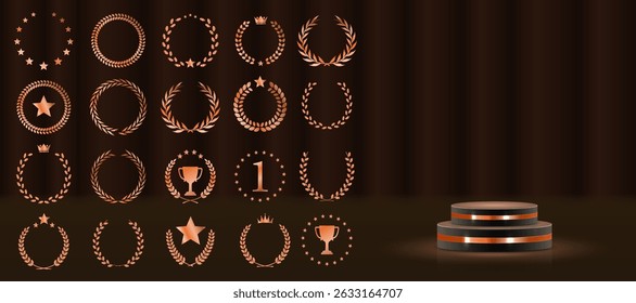 Best choice stamp shines with celebratory prestige layout. Elegant symbols for product tags, winner lists, and ads. Shining 3D elements perfect for black or white themes. Golden plant design