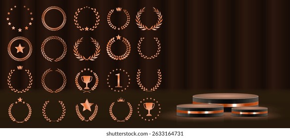 Best choice stamp shines with celebratory prestige layout. Elegant symbols for product tags, winner lists, and ads. Shining 3D elements perfect for black or white themes. Golden plant design